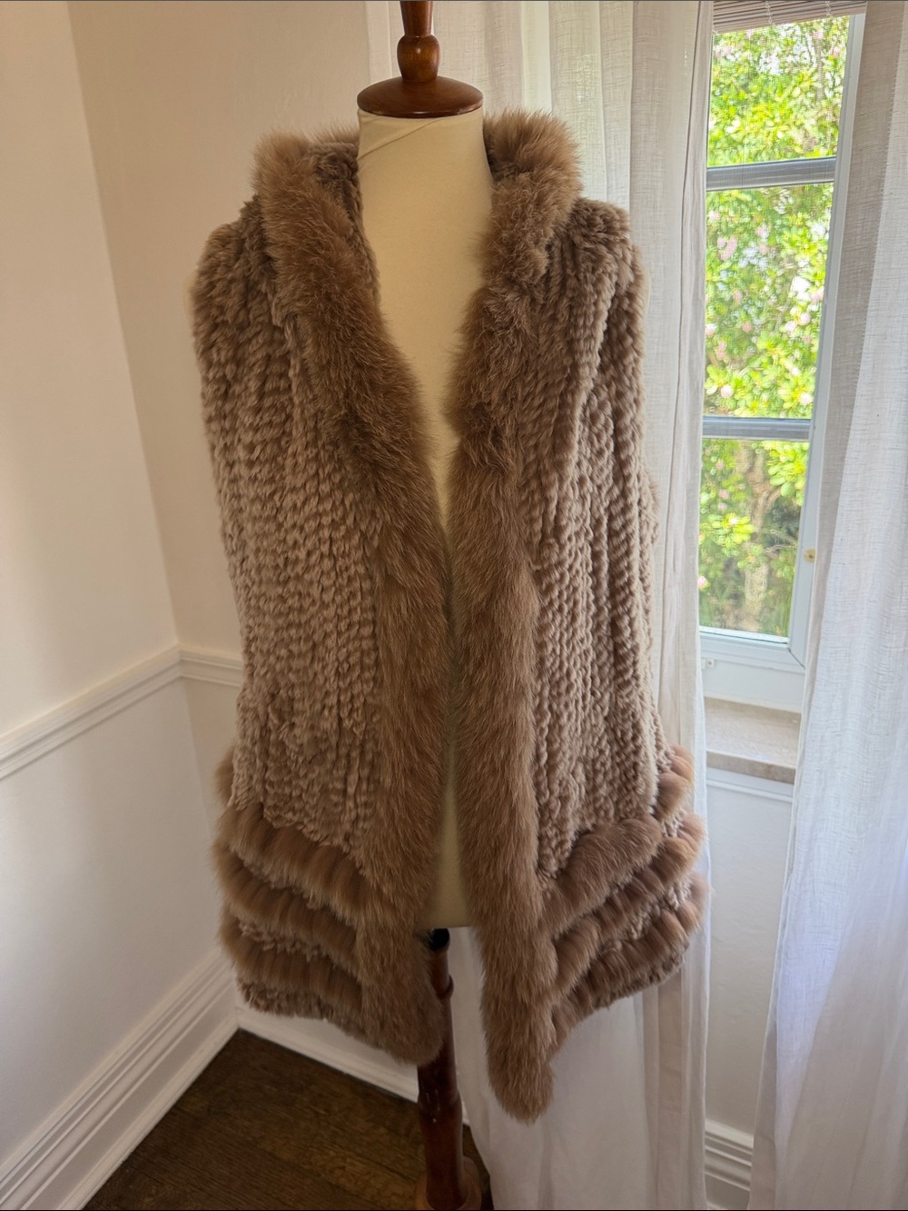 Indigo Taupe Rabbit Fur hooded Vest